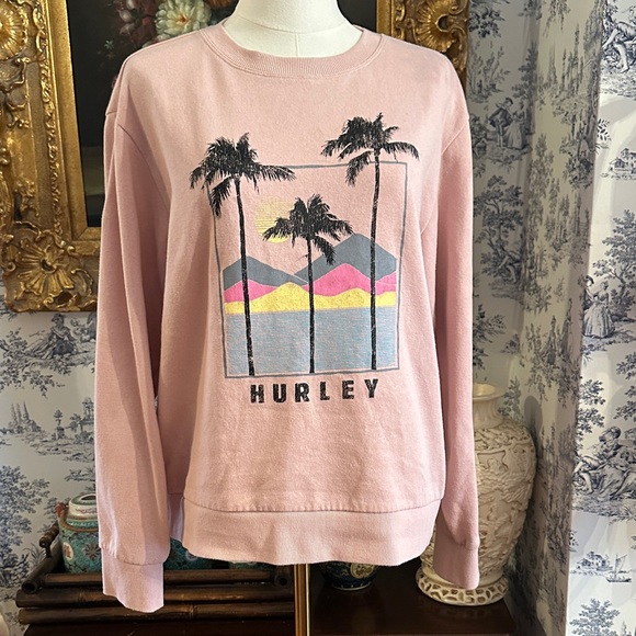 Hurley Tops - Hurley Light Pink Palm Graphic Sweatshirt size SMALL